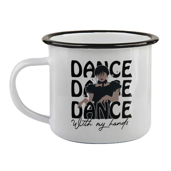 Wednesday dance dance dance — Enamel mug with black rim, 360ml