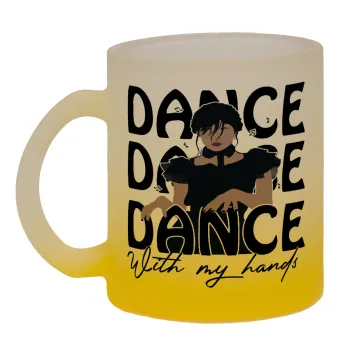 Wednesday dance dance dance, Κούπα γυάλινη δίχρωμη με βάση το κίτρινο ματ, 330ml