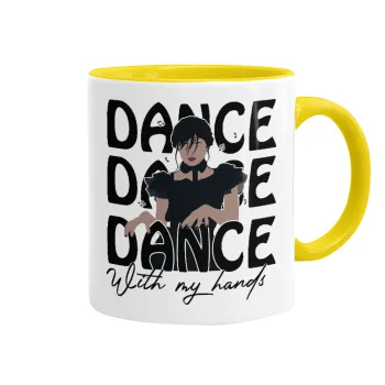 Wednesday dance dance dance, Κούπα χρωματιστή κίτρινη, κεραμική, 330ml