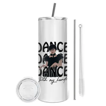 Wednesday dance dance dance, Tumbler ποτήρι θερμό από ανοξείδωτο ατσάλι 600ml, με μεταλλικό καλαμάκι & βούρτσα καθαρισμού
