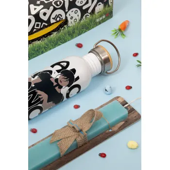 Wednesday dance dance dance, Πασχαλινή Λαμπάδα με παγούρι μεταλλικό (620ml, stainless steel) & κερί αρωματικό πλακέ (30cm) (ΤΙΡΚΟΥΑΖ)