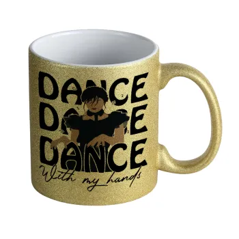Wednesday dance dance dance, Κούπα Χρυσή Glitter που γυαλίζει, κεραμική, 330ml