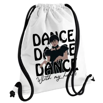 Wednesday dance dance dance, Backpack pouch GYMBAG white, with pocket (40x48cm) & thick cords