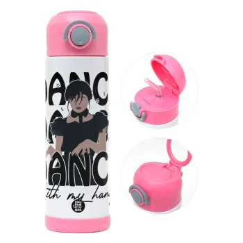 Wednesday dance dance dance, Children's hot water bottle, stainless steel, with safety straw, PINK (500ml)