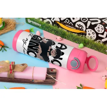 Wednesday dance dance dance, Πασχαλινή Λαμπάδα με Παιδικό παγούρι θερμό, ανοξείδωτο, με καλαμάκι ασφαλείας, ΡΟΖ (500ml)