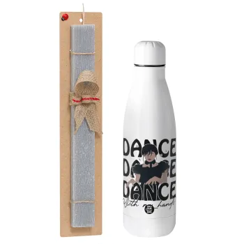 Wednesday dance dance dance, Easter Set, metallic stainless thermos bottle (500ml) & scented flat Easter candle (30cm) (GRAY)