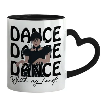 Wednesday dance dance dance, Mug heart black handle, ceramic, 330ml