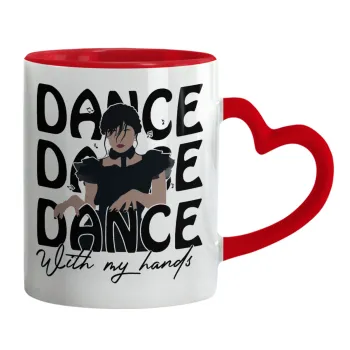 Wednesday dance dance dance, Mug heart red handle, ceramic, 330ml