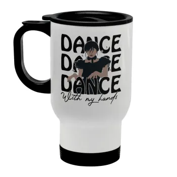 Wednesday dance dance dance, Κούπα ταξιδιού ανοξείδωτη με καπάκι, διπλού τοιχώματος (θερμό) λευκή 450ml