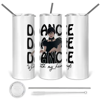 Wednesday dance dance dance, Tumbler ποτήρι θερμό από ανοξείδωτο ατσάλι 600ml, με μεταλλικό καλαμάκι & βούρτσα καθαρισμού