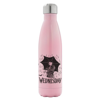 Wednesday Addams, Metal mug thermos Pink Iridiscent (Stainless steel), double wall, 500ml