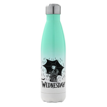 Wednesday Addams, Metal mug thermos Green/White (Stainless steel), double wall, 500ml
