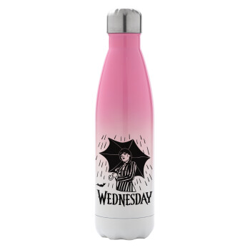 Wednesday Addams, Μεταλλικό παγούρι θερμός Ροζ/Λευκό (Stainless steel), διπλού τοιχώματος, 500ml