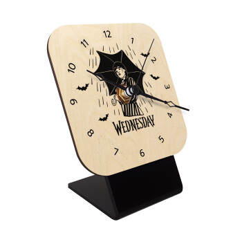 Wednesday Addams, Quartz Table clock in natural wood (10cm)