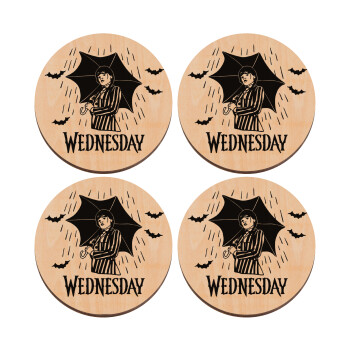 Wednesday Addams, ΣΕΤ x4 Σουβέρ ξύλινα στρογγυλά plywood (9cm)