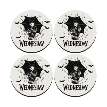 Wednesday Addams, SET of 4 round wooden coasters (9cm)