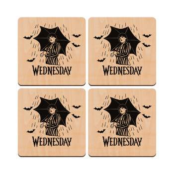 Wednesday Addams, ΣΕΤ x4 Σουβέρ ξύλινα τετράγωνα plywood (9cm)