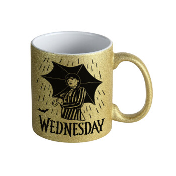 Wednesday Addams, Κούπα Χρυσή Glitter που γυαλίζει, κεραμική, 330ml