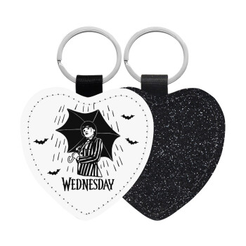 Wednesday Addams, Μπρελόκ PU δερμάτινο glitter καρδιά ΜΑΥΡΟ