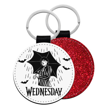 Wednesday Addams, Μπρελόκ Δερματίνη, στρογγυλό ΚΟΚΚΙΝΟ (5cm)