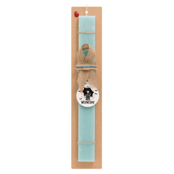 Wednesday Addams, Easter Set, wooden keychain & aromatic flat Easter candle (30cm) (TURQUOISE)