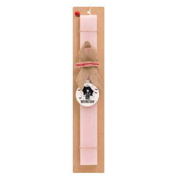 Wednesday Addams, Easter Set, wooden keychain & scented flat Easter candle (30cm) (PINK)