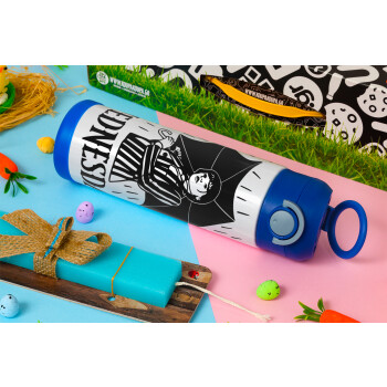 Wednesday Addams, Easter candle, Childrens hot water bottle, stainless steel, with safety straw, BLUE (500ml)
