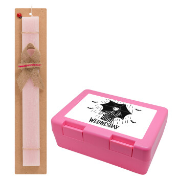 Wednesday Addams, Easter Set, children's snack container PINK & scented flat Easter candle (30cm) (PINK)