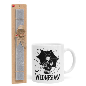 Wednesday Addams, Easter Set, Ceramic Cup (330ml) & Easter aromatic flat candle (30cm) (GRAY)
