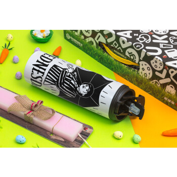 Wednesday Addams, Easter candle,Travel Tumbler 2 Lids, with metal straw & cleaning brush & aromatic flat candle (30cm) (PINK)