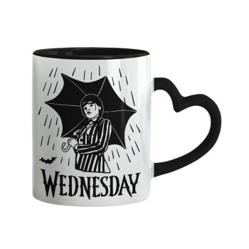 Wednesday Addams, Κούπα καρδιά χερούλι μαύρη, κεραμική, 330ml