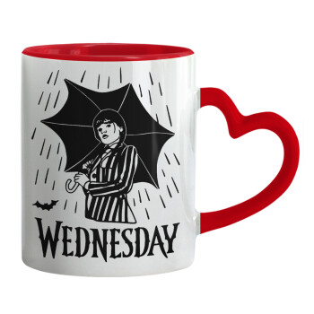 Wednesday Addams, Κούπα καρδιά χερούλι κόκκινη, κεραμική, 330ml