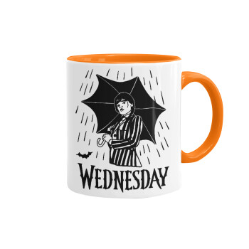 Wednesday Addams, Κούπα χρωματιστή πορτοκαλί, κεραμική, 330ml