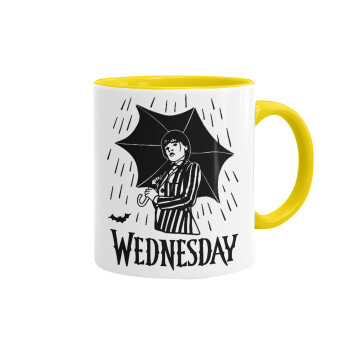 Wednesday Addams, Κούπα χρωματιστή κίτρινη, κεραμική, 330ml