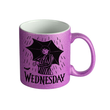 Wednesday Addams, Κούπα Μωβ Glitter που γυαλίζει, κεραμική, 330ml