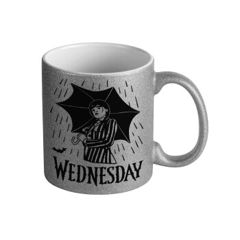 Wednesday Addams, Κούπα Ασημένια Glitter που γυαλίζει, κεραμική, 330ml