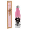 Easter Set, Metallic pink/white (Stainless steel) thermos, double-walled, 500ml & aromatic flat Easter candle (30cm) (PINK)