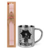 Easter Set, metallic thermal cup (300ml) & aromatic flat Easter candle (30cm) (PINK)