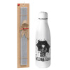 Easter Set, metallic stainless thermos bottle (500ml) & scented flat Easter candle (30cm) (GRAY)