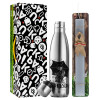 Easter Set, metallic stainless thermos flask (500ml) & scented flat Easter candle (30cm) (GRAY)