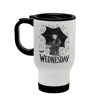Wednesday Addams, Κούπα ταξιδιού ανοξείδωτη με καπάκι, διπλού τοιχώματος (θερμό) λευκή 450ml