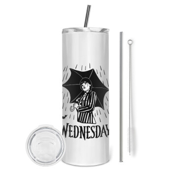 Wednesday Addams, Tumbler stainless steel 600ml, with metal straw & cleaning brush