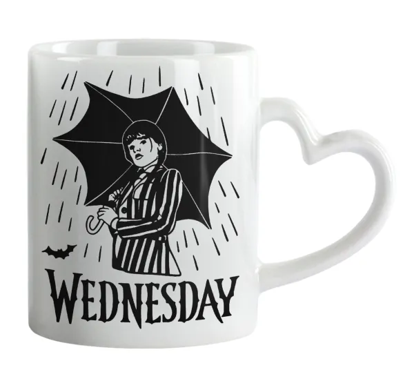 Wednesday Addams — Κούπα καρδιά χερούλι λευκή, κεραμική, 330ml