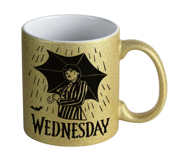 Wednesday Addams — Κούπα Χρυσή Glitter που γυαλίζει, κεραμική, 330ml