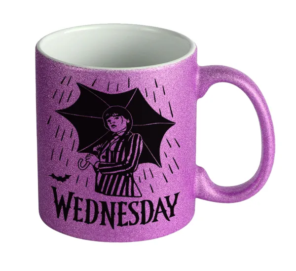 Wednesday Addams — Κούπα Μωβ Glitter που γυαλίζει, κεραμική, 330ml