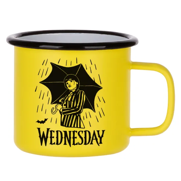 Wednesday Addams — Κούπα Μεταλλική εμαγιέ ΜΑΤ Κίτρινη 360ml