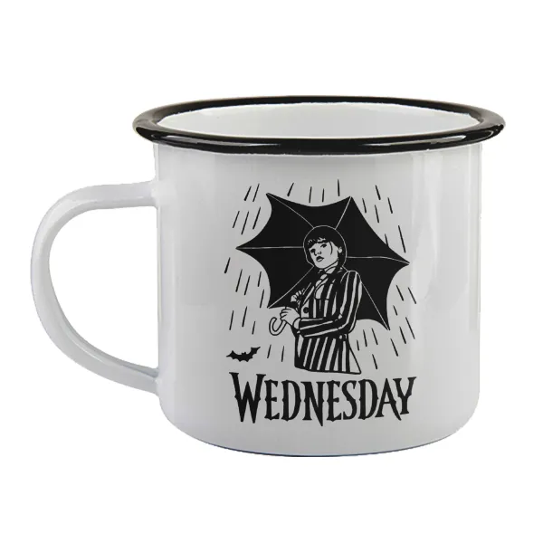 Wednesday Addams — Enamel mug with black rim, 360ml