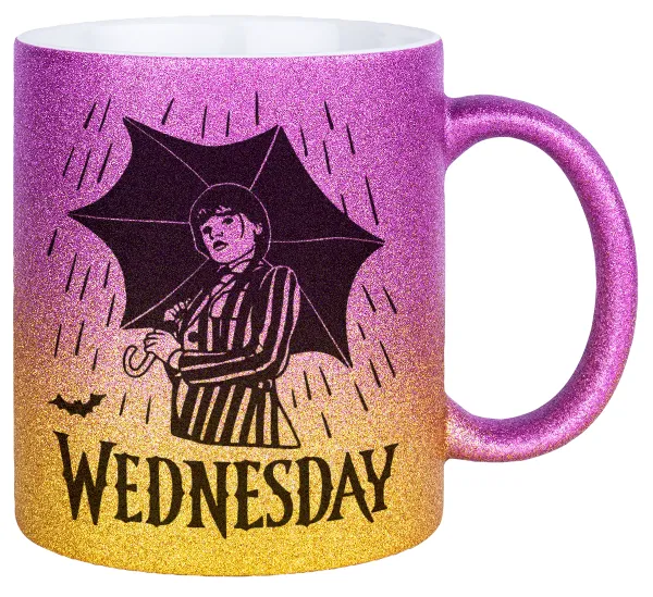 Wednesday Addams — Κούπα Χρυσή/Ροζ Glitter, κεραμική, 330ml
