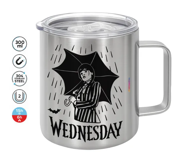 Wednesday Addams — Double-walled stainless steel mug 300ml with temperature-retaining lid