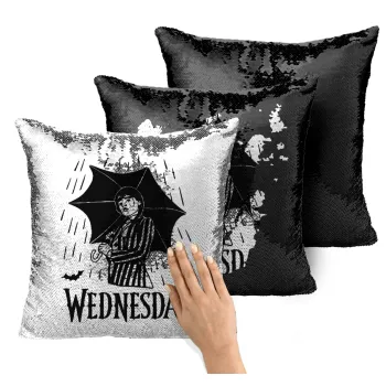 Wednesday Addams, Μαξιλάρι καναπέ Μαγικό Μαύρο με πούλιες 40x40cm περιέχεται το γέμισμα